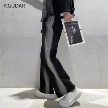 Прямые свободные красивые джинсы Хай-стрит в стиле ретро с рисунком кистей, повседневные брюки старого цвета, длинные брюки, мужские брюки с широкими штанинами