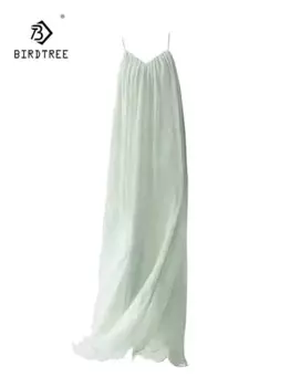 Птичье дерево, двухслойное платье из шелка тутового шелкопряда, женское платье на тонких бретельках, красивое простое летнее платье D43569QC