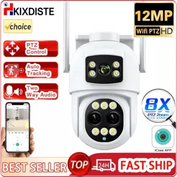 PTZ IP-камера с тремя объективами, уличная 6K HD Wi-Fi, IP-камера безопасности, 360 градусов, автоматическое отслеживание, 12 МП, умная беспроводная камера видеонаблюдения iCsee/Xmeye