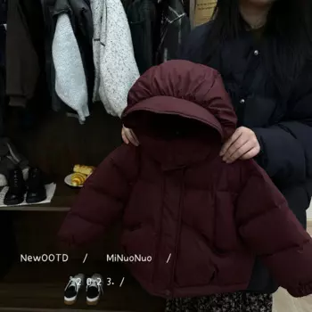 Пуховик для мальчиков и девочек, 2024, зимняя новая корейская версия, модный пуховик с капюшоном для мальчиков и девочек, детская свободная куртка-хлеб