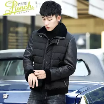 Пуховик мужской из 100% шерсти, с меховым воротником, замшевые кожаные куртки, зимняя одежда для мужчин, LXR941