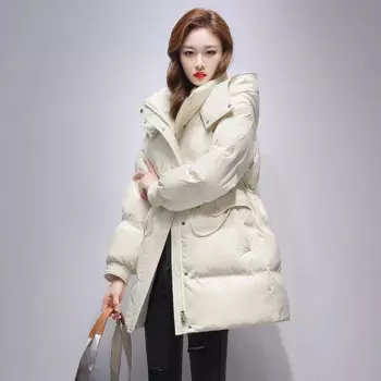 Пуховик, женская одежда среднего и длинного размера, зима 2024, новая корейская версия, модное универсальное свободное утолщенное пальто высокого класса
