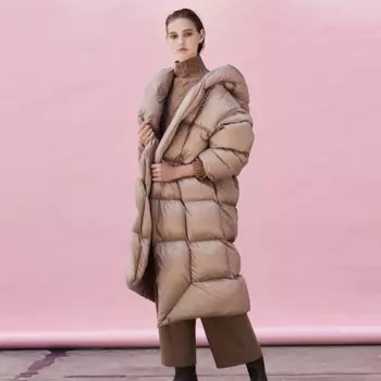 Пуховик женский зимний, оверсайз, с капюшоном, Wy195