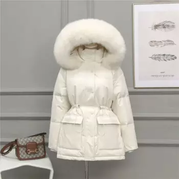 Пуховик женский зимний тонкий, с большим воротником-стойкой
