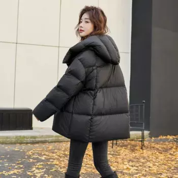 Пуховики средней длины, пальто на пуху, корейская мода, дизайн на пуговицах, верхняя одежда, теплая утолщенная свободная повседневная женская куртка на пуху
