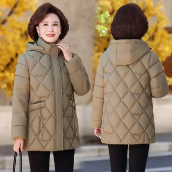 Пуховые парки для женщин, зимняя новая куртка с хлопковой подкладкой, плотное теплое пальто для женщин среднего возраста, для пожилых мам, женское пуховое пальто с капюшоном