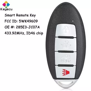 Пульт дистанционного управления для автомобиля KEYECU 5WK49609, 4 кнопки, 433,92 МГц, чип ID46 для Nissan Maxima 2008, 2009, 2010, 2011, 2012, 2013, 2014, 15