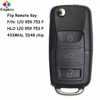 Пульт дистанционного управления для автомобиля с 3 кнопками, 433 МГц, ID48 чип для Skoda Octavia Superb Fabia 2001 2002 2003 2004 Fob 1J0 959 753 P