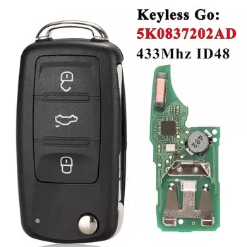 Пульт дистанционного управления jingyuqin 5K0837202AJ, 5K0837202AD, 3 кнопки, для VW Caddy Eos, Golf, Jetta, Beetle, Polo, Tiguan, Touran