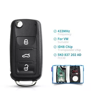 Пульт дистанционного управления KEYYOU с 2 кнопками для VW Volkswagen GOLF PASSAT Tiguan Polo Jetta Beetle 5K0 837 202AD 5K0837202AD 433 МГц ID48 чип