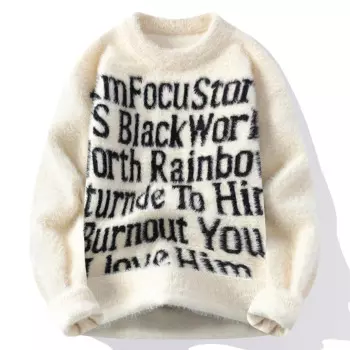 Pull Homme 2024, новинка осени и зимы, высококачественный норковый кашемировый свитер, мужские пуловеры с высоким воротником, модный мужской джемпер с надписью, мягкий теплый