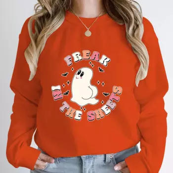 Пуловер с принтом привидений на Хэллоуин, Осень-зима, Необычные топы, Женский Повседневный пуловер с круглым вырезом