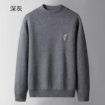 Пуловеры из 100% хлопка с воротником-стойкой, мужская одежда, верхняя одежда с вышивкой, топ, серый, красный, синий, черный, осенний вязаный свитер большого размера