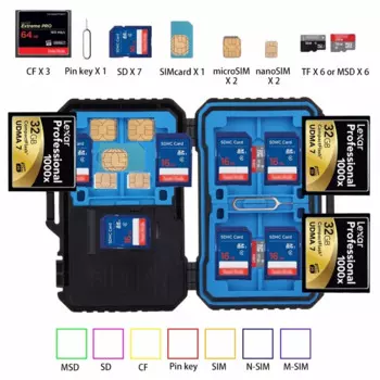 PULUZ 22 в 1 чехол для карт памяти/Кардридер 1 стандартная SIM + 2Micro-SIM + 2Nano-SIM + 3CF + 6TF + 7SD + 1 штифт для карт