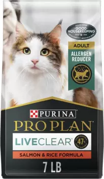Purina Pro план уменьшения аллергена, корм для кошек с высоким содержанием белка, формула для лосося и риса LIVECLEAR-7 фунтов пакет