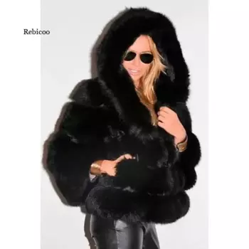 Пушистая толстовка из лисьего меха, пальто, женская зимняя куртка, Модная тонкая верхняя одежда, высококачественное толстое пальто из искусственного меха