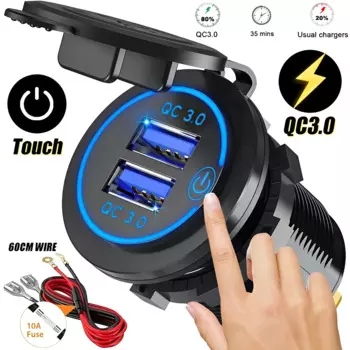 QC3.0 Dual USB Car Chargers Cigarette Lighter Socket 12/24V Waterproof Touchable Switch Quick Charge Adapter Car Accessories