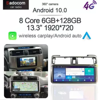 QLED 1920*720 Carplay 12,3 "Android 13,0 6 ГБ + 128 ГБ Автомобильный dvd-плеер GPS WIFI радио стерео Автомагнитола для Toyota 4runner 2009-2019