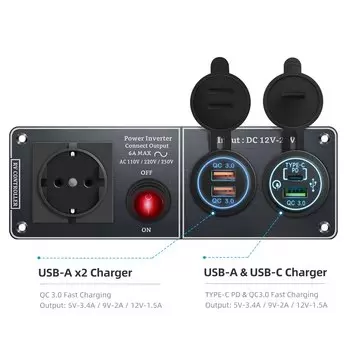 QUBEN Многофункциональный выключатель питания 220V с USB