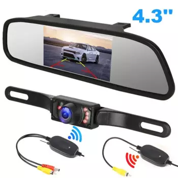 QueenDer Беспроводная 4,3-дюймовая 7-светодиодная автомобильная камера заднего вида Комплект резервного автомобильного монитора ЖК-дисплей HD Автомобильная камера заднего вида Парковочная система