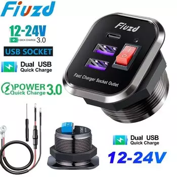 Quick Charge 3.0 USB Автомобильное зарядное устройство с цифровым дисплеем Вольтметр USB-разъем для зарядного устройства с переключателем ВКЛ-ВЫКЛ для автомобиля, мотоцикла, квадроцикла