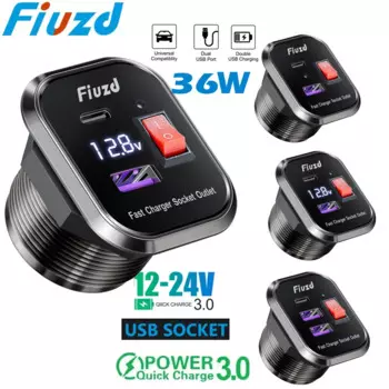 Быстрое зарядное устройство, алюминиевое QC3.0, автомобильное зарядное устройство с двумя USB-портами и кнопкой переключения, светодиодный дисплей напряжения для автомобилей 12 В/24 В, лодок, мотоциклов