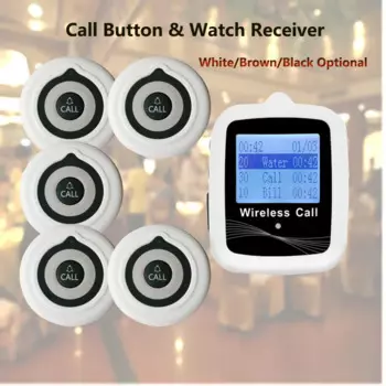 QWICALL Беспроводная связь в ресторане, 5 кнопок, 1 ремень, приемник часов, пейджер для больницы, бара, кафе, салона