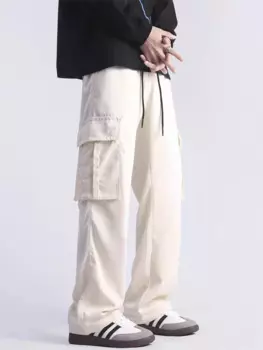 Рабочие брюки, мужские весенние уличные модные прямые брюки с большими карманами, повседневные штаны