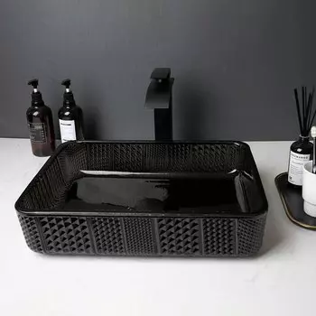 Раковина MEKKHALA стеклянная черная прямоугольная