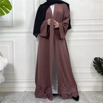 Рамадан с вышивкой, открытая Абая, женское мусульманское кимоно, кардиган, платье с поясом, кафтан, Дубай, Джалабия, исламское платье, длинное мусульманское платье