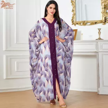 Рамадан, Средний Восток, мусульманский роскошный модный халат, рукав летучая мышь, свободное контрастное женское платье с арабским принтом и длинным рукавом