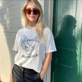 Ранняя весна, новая американская Ретро футболка из органического хлопка с принтом орла и круглым вырезом, Повседневная Универсальная женская футболка с коротким рукавом