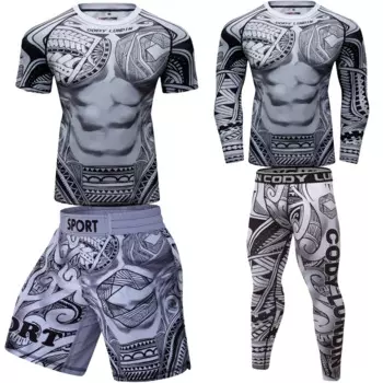 Rashguard MMA футболки + брюки Муай Тай шорты BJJ спортивный костюм боксерский трикотаж компрессионный мужской костюм для кикбоксинга