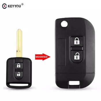 Раскладной чехол KEYYOU с 2 кнопками для дистанционного ключа, чехол для автомобиля для Nissan Qashqai primera Micra Navara Almera Note Sunny