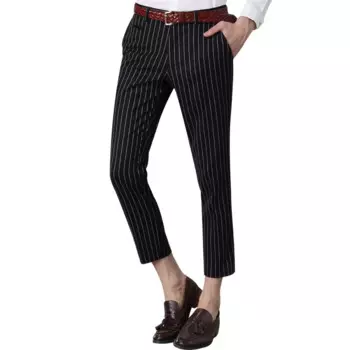 Распродажа, высококачественные мужские брюки до щиколотки, тонкие летние весенние костюмы в тонкую полоску, повседневные Костюмы в английском стиле, цвет черный/синий