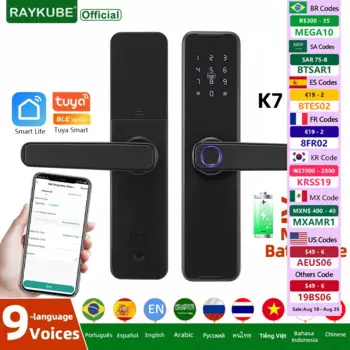 RAYKUBE биометрический дверной замок с отпечатком пальца K7 Pro + умный замок Tuya App удаленное разблокирование бесключевого замка электронный дверной замок