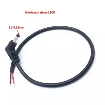 Разъем питания постоянного тока 3,5*1,35 мм, Угловое соединение 90 градусов, одиночный штекер 3 А, медный провод, кабель питания 30 см, адаптер «сделай сам»