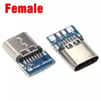 Разъем USB-C, 10 шт., 3.1, 14-контактный разъем, штекер-гнездо, сквозные отверстия, печатная плата, 180, вертикальный экран, USB-C, зарядка, данные «сделай сам»
