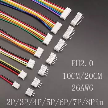 Разъемы Micro JST PH 2.0 2/3/4/5/6/7/8 pin 26AWG 5 комплектов