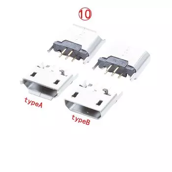 10 шт., разъем Micro USB 180 типа B, 5 контактов, гнездо 2,0 градусов