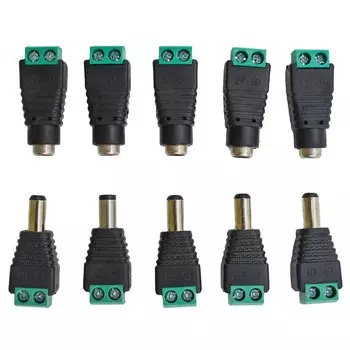 5 пар разъемов постоянного тока 12 В «папа-мама» 2,1*5,5 мм, адаптер питания, разъемы, разъемы для сигнала, цветная светодиодная лента, камера видеонаблюдения