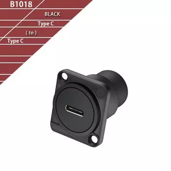 Разъём шасси R B1022 тип D, переходник Type-C "мама-мама", чёрный/серебристый