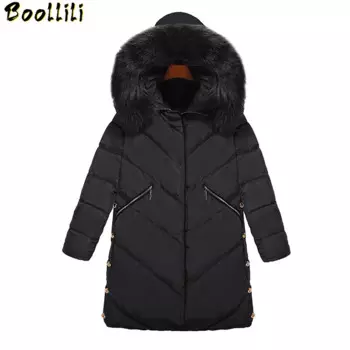 Размер Boollili плюс 5XL парка зимняя куртка женская меховой воротник плотное хлопковое пальто женская черная с капюшоном женские куртки Casaco