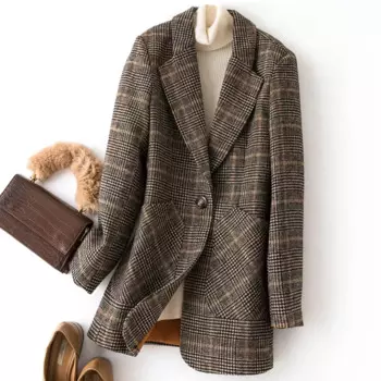 Размера плюс 3XL! Новый женский шерстяной Блейзер в клетку, костюмное пальто, офисный женский рабочий Топ, осенне-зимние женские куртки и пальто