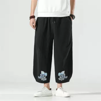 Размера плюс летние японские брюки-кимоно для мужчин свободного покроя с вышивкой в стиле ретро, самурайский меч, брюки с середины талии Harajuku штаны-шаровары