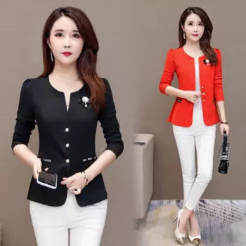 Размера плюс Женский блейзер, однотонный, тонкий, модный костюм, блейзер с короткими пуговицами, Женский офисный маленький костюм, пиджак, топы