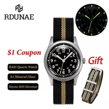 RDUNAE RA03 Кварцевые часы Miyota Super 2035 K1 Минеральное стекло Кристалл Нержавеющая сталь Светящиеся водонепроницаемые мужские часы 5ATM