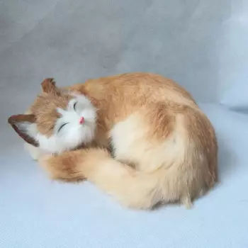 Реальная игрушка, модель желтого кота, около 25x15 см, полиэтилен и мех, модель спящего кота, реквизит для украшения дома, модель в подарок h0155
