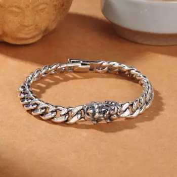 Реальный женский серебряный браслет Pixiu с 8 мм цепью из панцирного плетения 7,48 дюйма