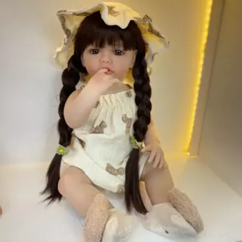 Реалистичная силиконовая кукла-реборн BZDOLL, 55 см, 22 дюйма, игрушка для принцессы, малыша с коричневыми длинными волосами